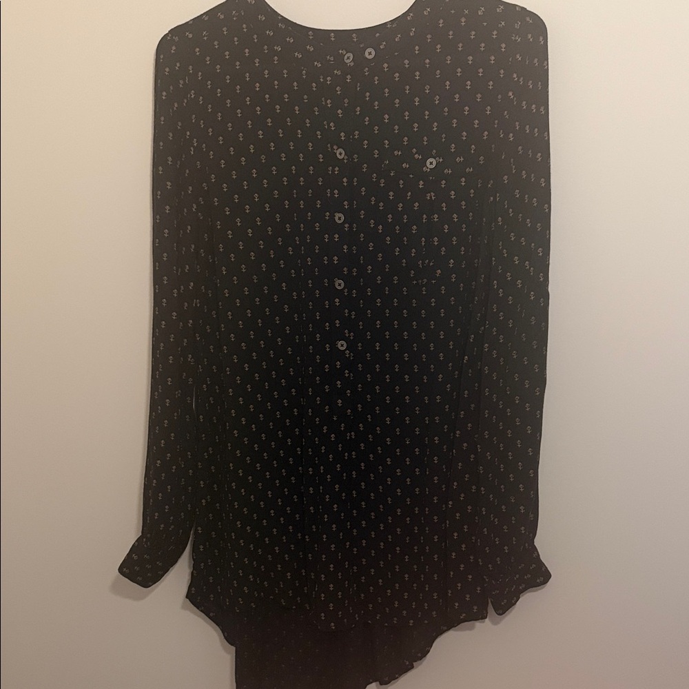 Free People Black Button-Front Printed Blouse